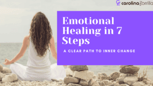 A graphic illustrating 7 steps for emotional healing, featuring calming colors and icons representing each step.